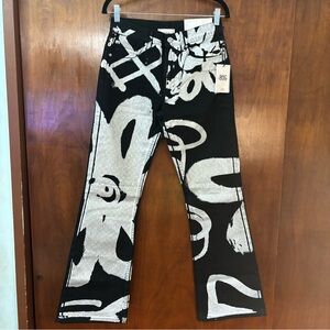 Urban Outfitters BDG Black and Silver Flower Swirl Jeans sz 25 90's Bootcut